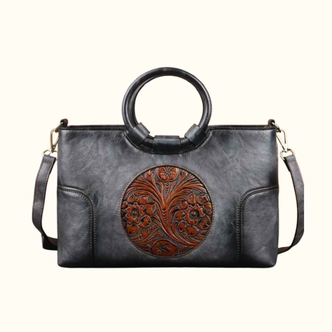 Florence - Retro Leather Bag - Ebony Black