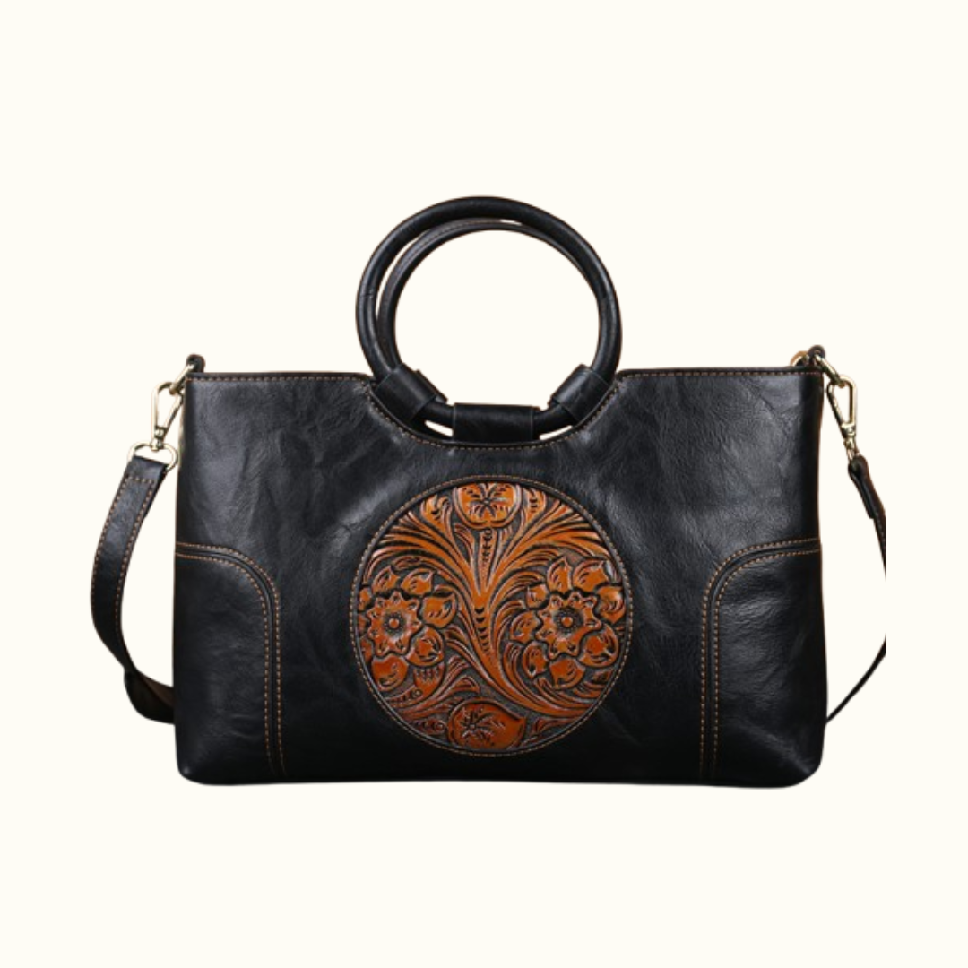 Florence - Retro Leather Bag - Ebony Black